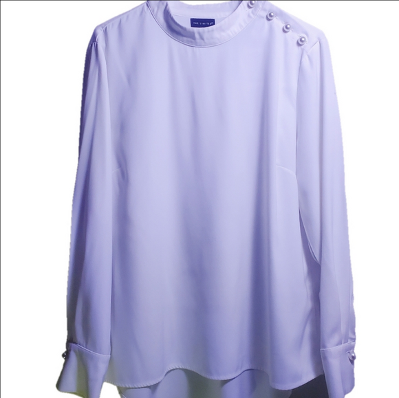THE LIMITED Beaded Pearl Shoulder,  Band Collar Blouse, Wide Cuffs White Size XL - Picture 5 of 7